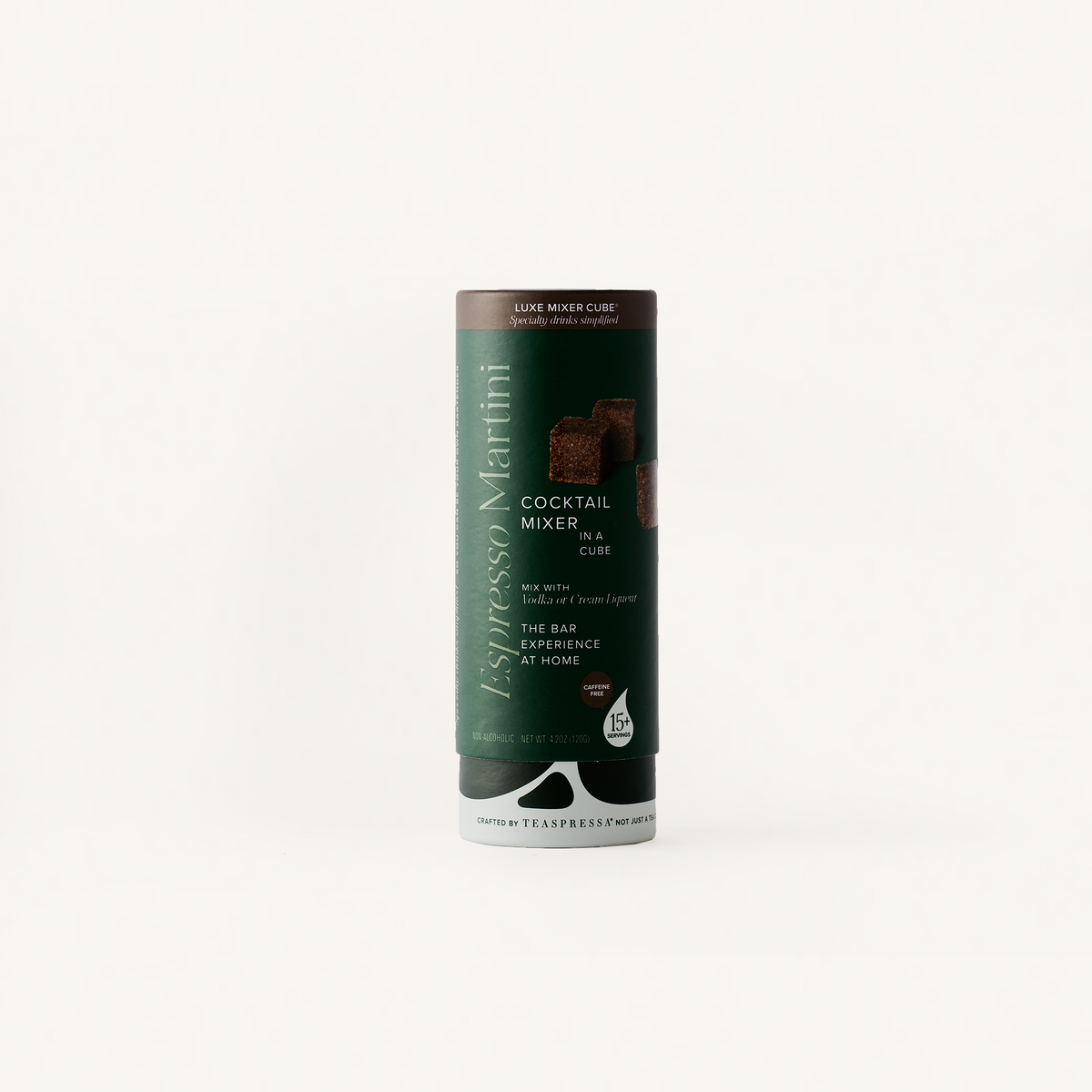 Espresso Martini Luxe Mixer Cube cocktail mixer cube Tallboy, on an off white background