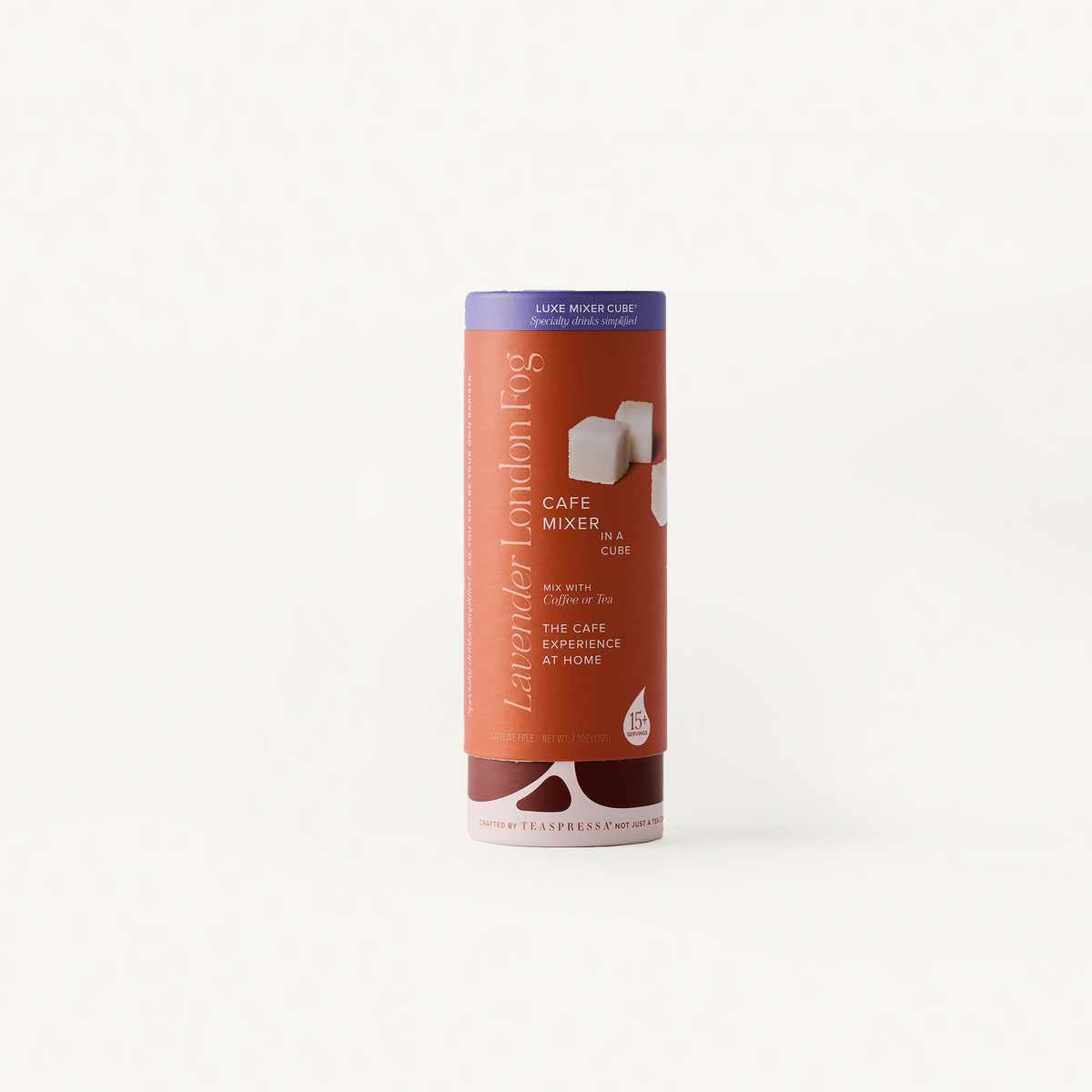 Lavendar London Fog Cafe Mixer Tallboy in Rust cylindical packaging.