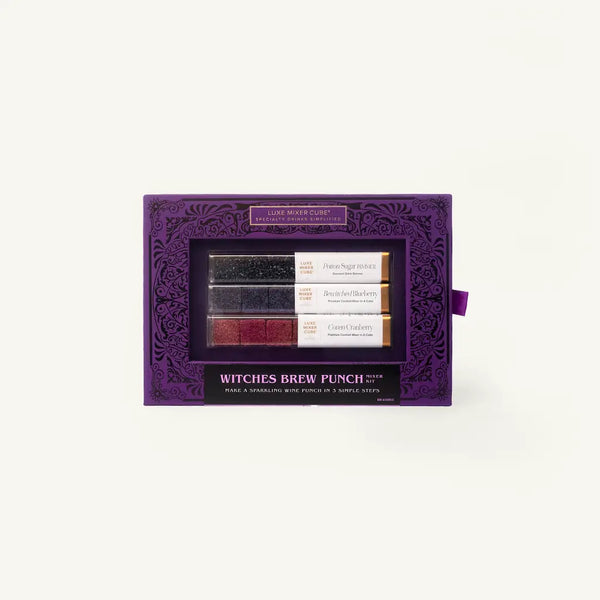 Purple Ornate Luxe Mixer Cube Kit with Cranberry and blueberry cubes, paired with a purple sugar rimmer.
