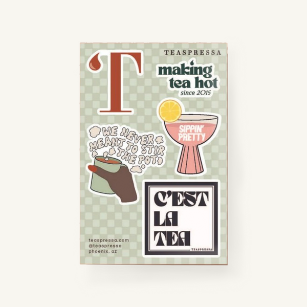Teaspressa vinyl sticker pack with tea-inspired designs