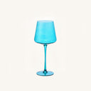 Aura Blue Wine Glass on a clean off white background