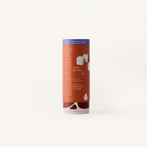 Lavendar London Fog Cafe Mixer Tallboy in Rust cylindical packaging. 