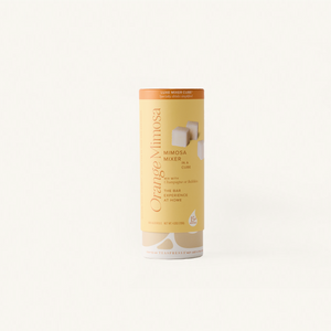 Orange Mimosa Mixer Tallboy in cream cylindical packaging. 
