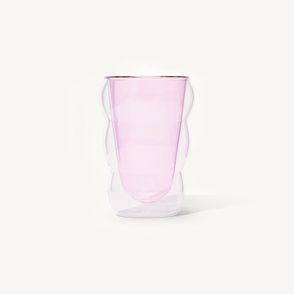 Double walled Pink Cloud Cup on an off white background.