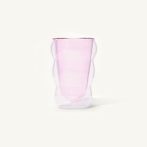 Double walled Pink Cloud Cup on an off white background.