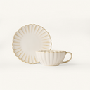 Scalloped ceramic café set in cream